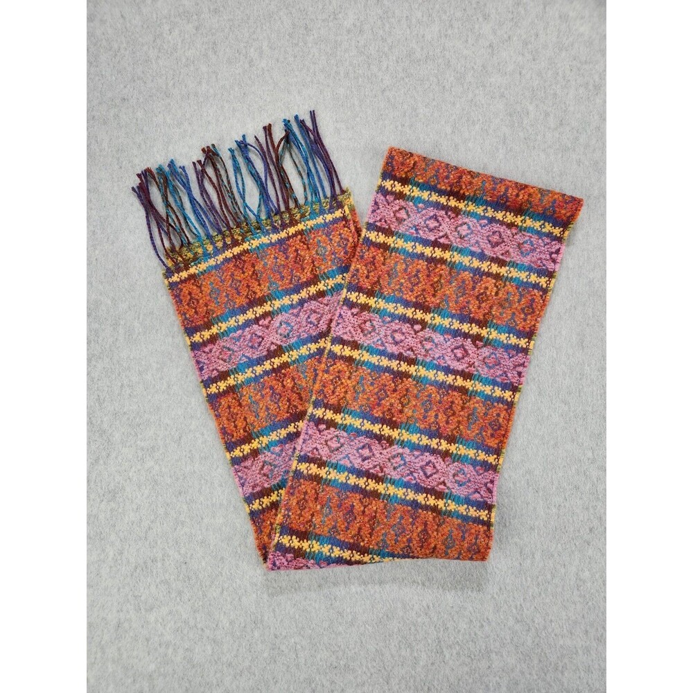 Victoire Mathieu‎ Paris Pink Burnt Orange Wool Blend AMAZING Fringe Scarf Winter - Picture 2 of 10